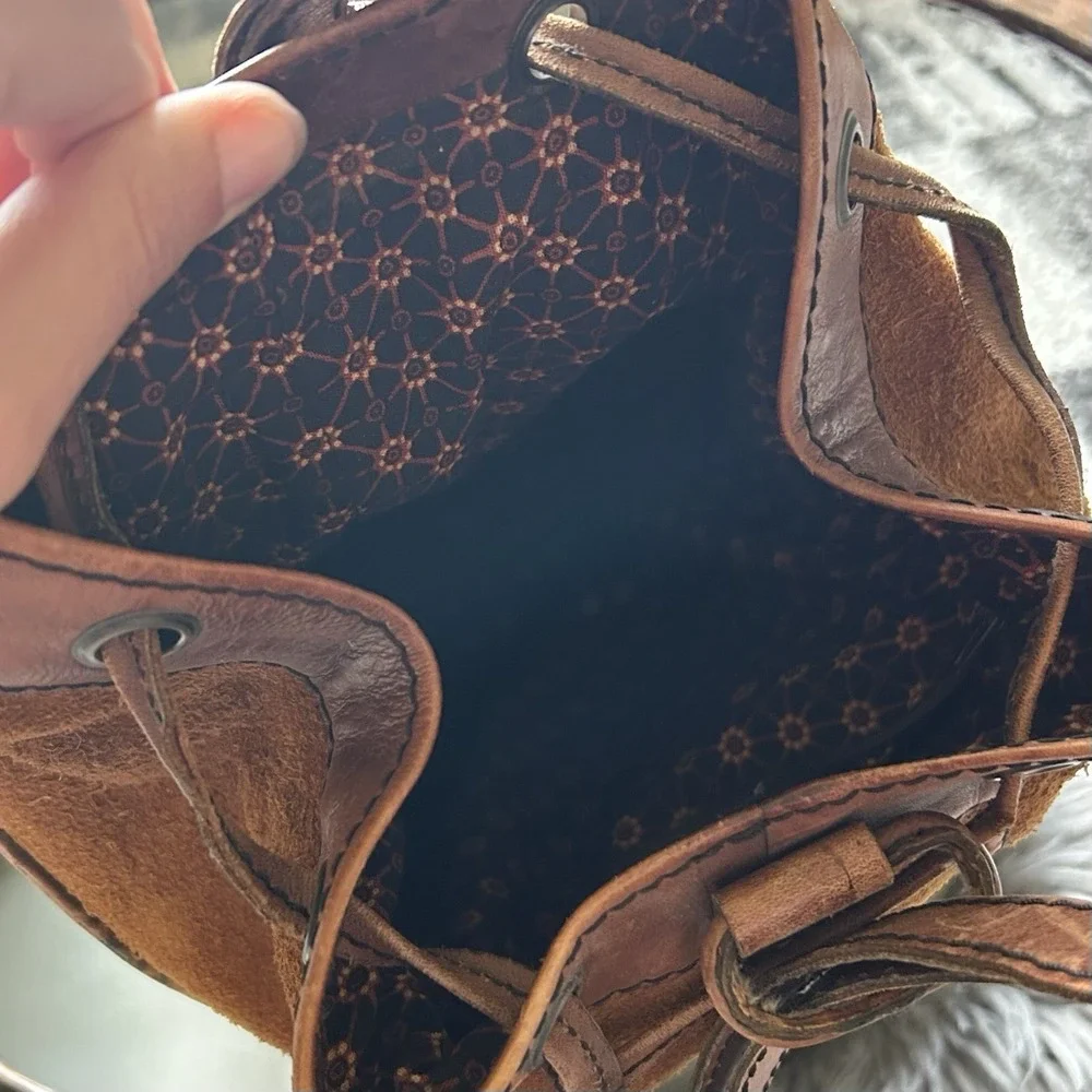 Vintage French Leather Trimmed Wicker‎ Bucket Bag Backpack